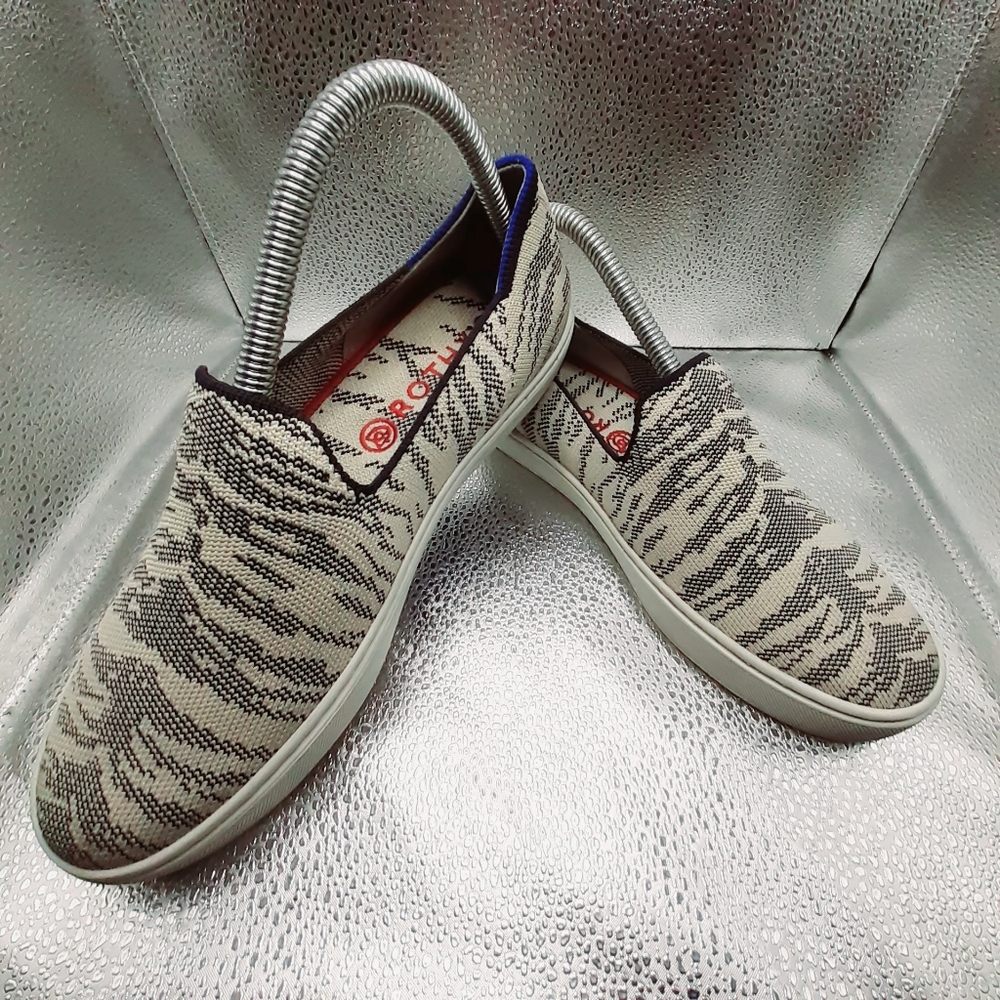 Rothy's Black & Off White Original Slip On Sneakers Women's Size 7.5